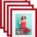 KINLINK 10x12 Picture Frame Red, Solid Wood Frames with Acrylic Plexiglass for 7x9 with Mat or 10x12 without Mat, Tabletop and Wall Mounting Display, 4 Pack