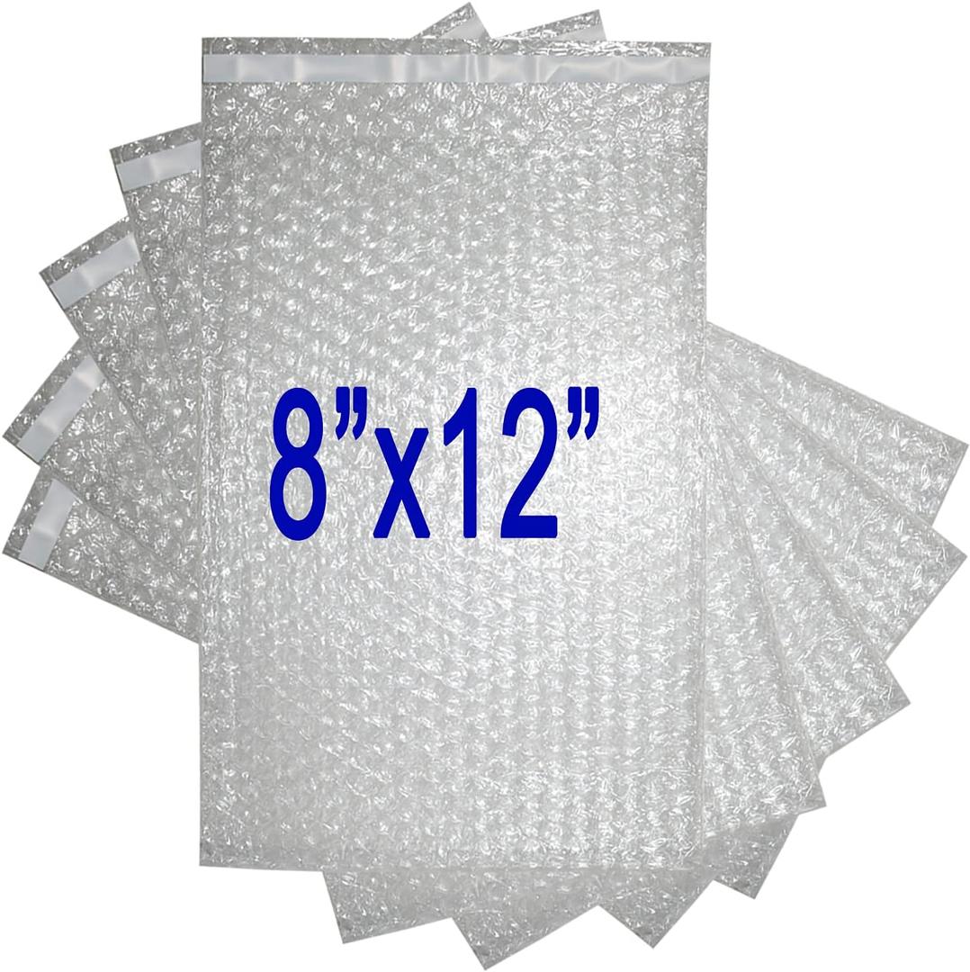 50Pack 8x12 INCH Bubble Out Bags Self-Seal Bubble Pouches for Moving, Shipping, and Storage, Wrap Cushioning Packaging Bag Double-Side Premium Sealing Bubble Out Pouch