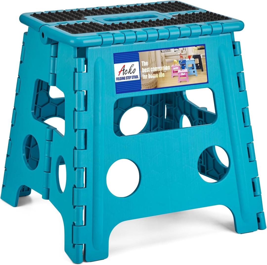 ACKO Folding Step Stool - 13" Premium Heavy Duty Foldable Stool for Adults, Kitchen Garden Bathroom Stepping Stool (1 Pack) (13 Inch, Dot Blue)