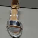 FW FRAN WILLOR Women Open Toe Low Chunky Short Heels Ankle Strap Block Heel Sandals Party Dress Wedding Pump Shoes (Silver) 7.5