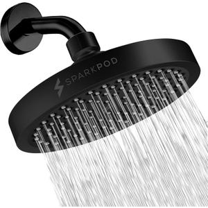 SparkPod Shower Head - High Pressure Rain - Premium Quality Luxury Design - Easy Clean Adjustable Replacement for Your Bathroom Shower Heads (Midnight Black Matte, 6 Inch Round)