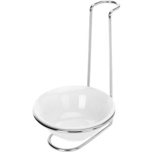 MyGift White Ceramic Ladle Holder Spoon Rest, Upright Single Cooking Utensil Holder, Vertical Drip Catcher Dish with Stainless Steel Stand for Kitchen Counter