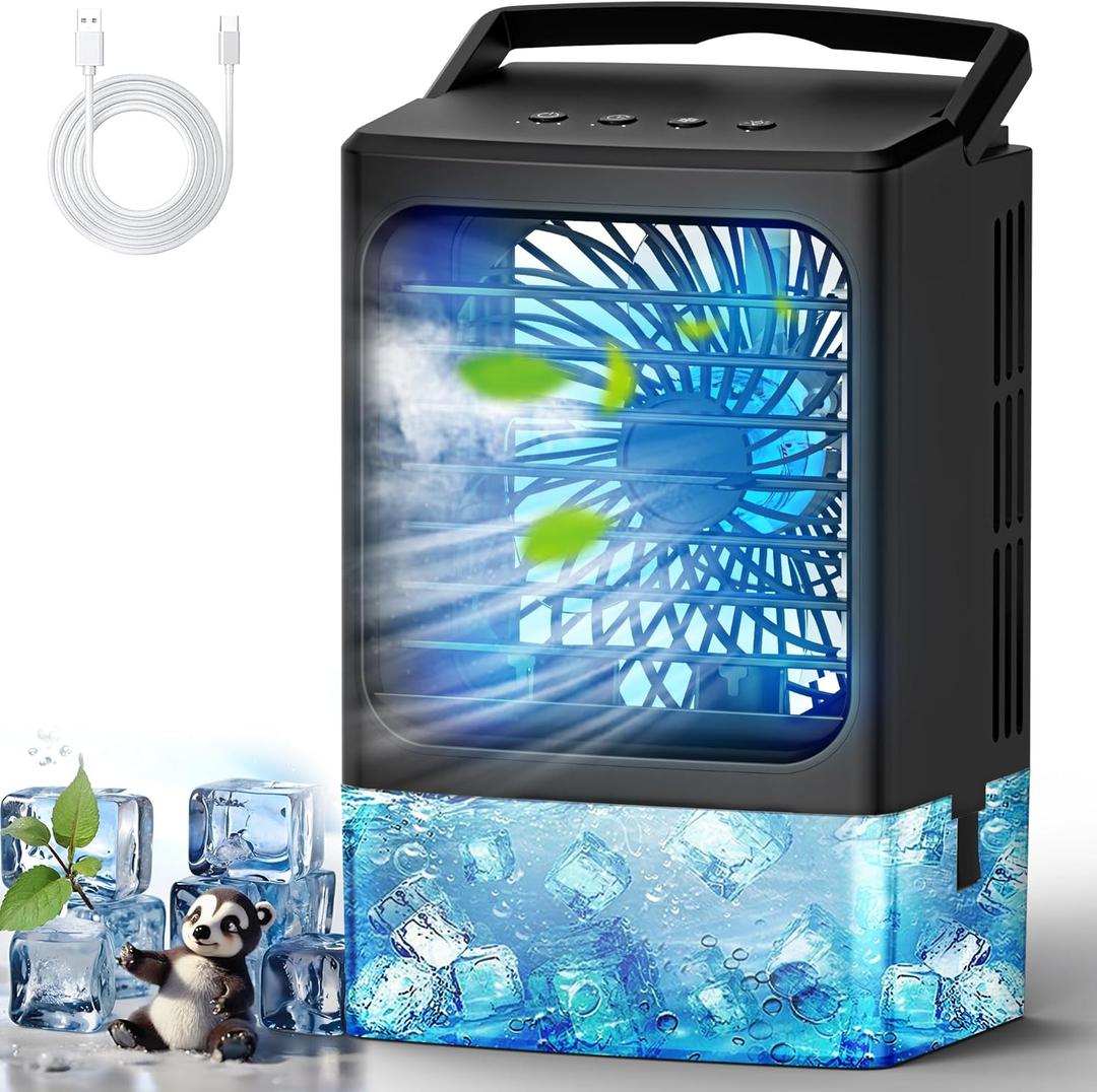 Portable Air Conditioners, SMLEGFT 90° Auto-Oscillating Evaporative Air Cooler with 3 Speeds & 2/4H Timer, 900ml Large Tank & 7 Color Light, Portable Ac Personal Air Conditioner for Bedroom Office