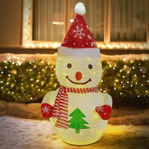 Lighted Pop-up Christmas Snowman Decorations, 27 Inch 3D Snowman with 45 LED Warm White Lights, Battery Powered Collapsible Prelit Snowman for Indoor Outdoor Christmas Garden Yard Xmas Decor, Timer