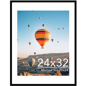 JCJMY 24x32 Picture Frame with 20x24 Mat, Display Photo 20x24 with Mat or 24 x 32 Without Mat, Wall Hanging Large 24 by 32 Poster Frame with Plexiglass, Black