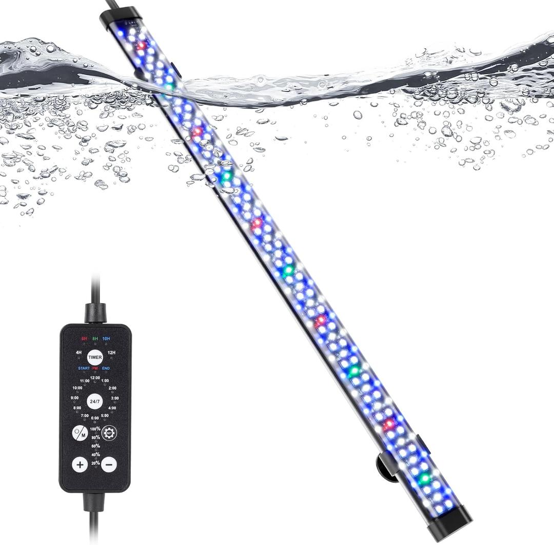hygger Submersible LED Aquarium Light, 21W 23in 24/7 Mode Fish Tank Light with 5 Rows Beads, with Timer 9 Colors and Adjustable Brightness, Full Spectrum IP68 Waterproof Light for Fish Tank 24-43 inch