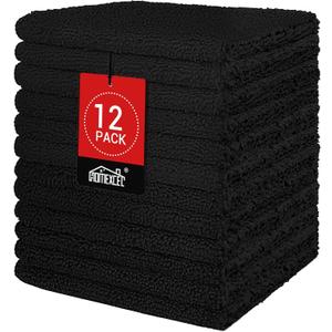 HOMEXCEL Black Washcloths 12 Pack, Highly Absorbent and Soft Microfiber Face Towel, Makeup Remover Towels, Multi-Purpose Wash Cloths for Bathroom, Hotel, Spa, Gym, and Kitchen, 12x12 Inch (Black)