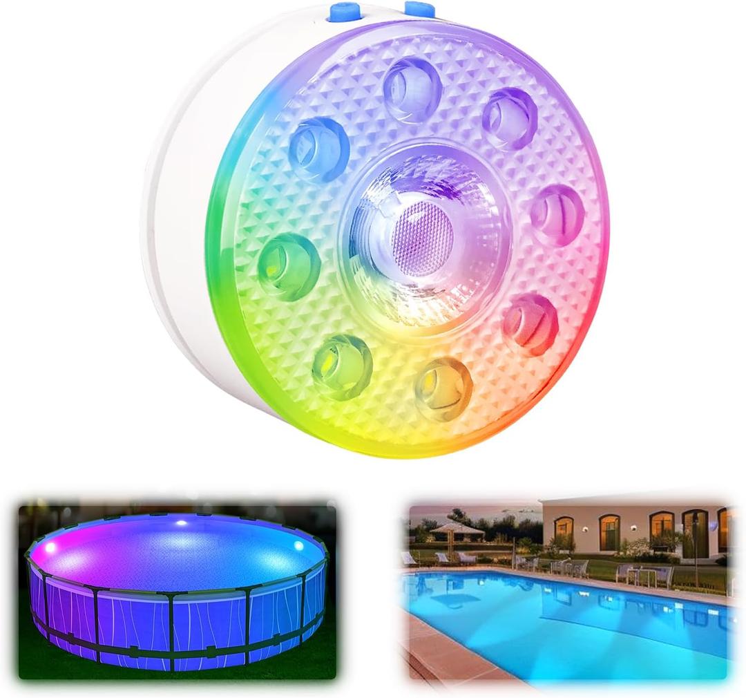 Underwater Pool Lights for Above Ground Pools and Inground Swimming Pools with Remote Timer Off, Magnet RGB Submersible LED Lights Rechargeable Spotlight 16 Colors 9-Mode for Hot Tubs, Fountain -1Pack