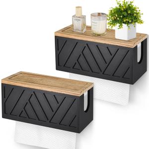 Set of 2 Paper Towel Dispenser Wall Mount, Paper Towel Holder Wall Mounted with Lid, Solid Wood Commercial C-Fold, Z-Fold, Trifold Hand Paper Towel Holder Hand Towel Holder for Bathroom Kitchen Decor