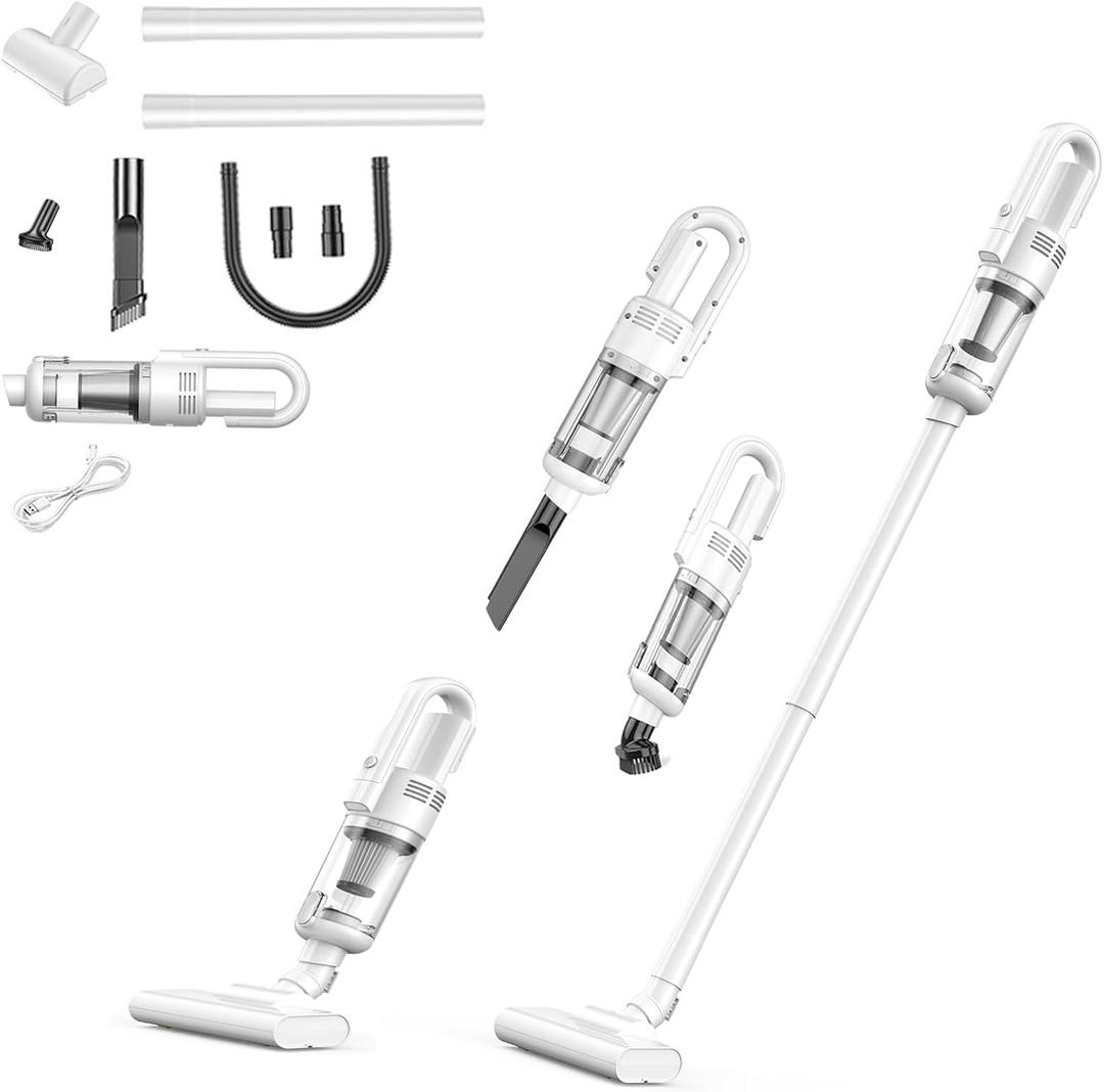 HOMEFISH Cordless Rechargeable Vacuum Cleaner Stick Small Light Weight Hand Portable Compact Hepa Filter High Power Mini for College Dorm Room Small Office Home RV Carpet Pet Hair Car