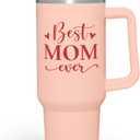 SANDJEST Mom Gifts Best Mom Ever Tumbler Stainless Steel 40oz with Handle Insulated Travel Cup - Mom Travel Coffee Mug, Mother's Day Christmas Birthday Gifts from Son Daughter