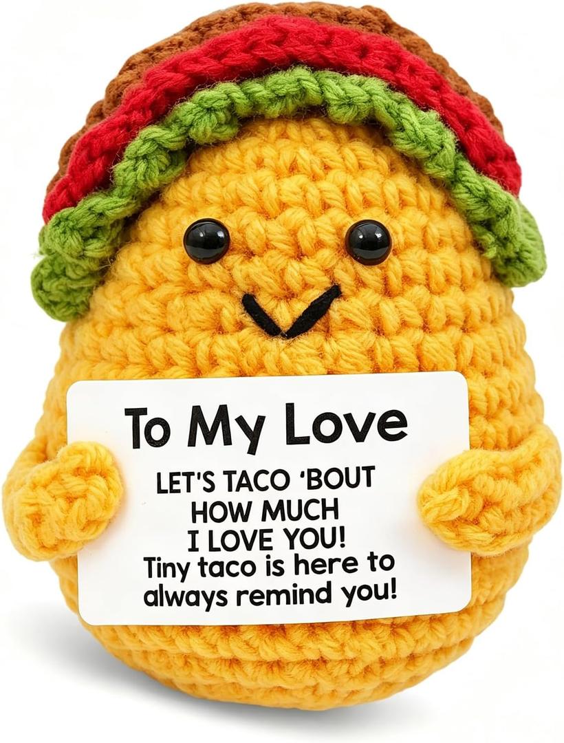 3 x Mothers Day Wife Gifts for Wife from Husband - Handmade Positive Crochet Taco Plush, Romantic Valentines Day Birthday Anniversary Gifts for Her, Taco Stuffed Animal for Desk Decor, Home Decor