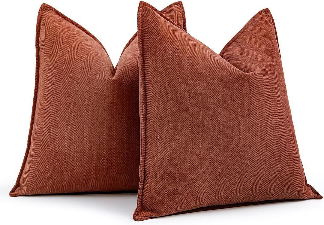 MIULEE Pack of 2 Rust Decorative Pillow Covers 16x16 Inch Fall Soft Chenille Luxurious Couch Throw Pillows Farmhouse Cushion Covers with Elegant Design for Sofa Bedroom Living Room Home Decor