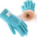 HAITHO Kids Gloves Winter for Girls Boys Cold Weather, Toddler Cute Knit Gloves with Warm Fleece Lined, Thick Thermal Double Liner Cozy Cuff Outdoor(Mix Blue)
