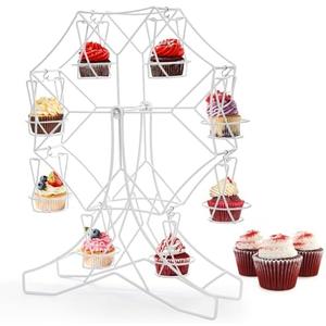 SOUJOY Ferris Wheel Cupcake Stand, Decorative Cupcake Serving Holder for Birthday, Wedding, Carnival & Circus Theme Party, Metal Display Rack Fits 8 Cups of Small Muffins Pastries Treats Desserts