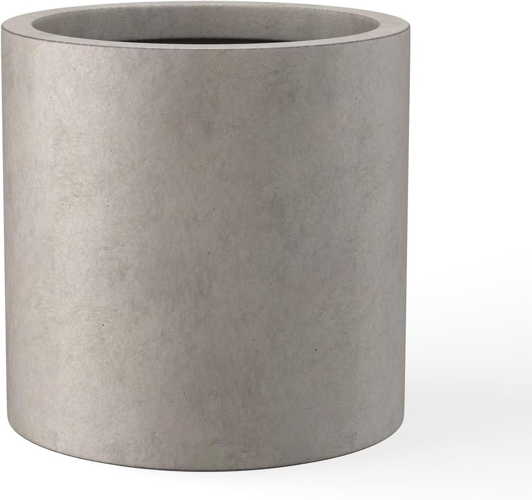 Kante 12.6" Dia Round Concrete Planter, Modern Style Large Cylindrical Plant Pot with Drainage Hole and Rubber Plug for Indoor Outdoor Patio, Weathered Concrete