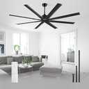 Minislak 72 Inch Ceiling Fan No Light with Remote, 8 Aluminum Blades, Industrial DC Motor Quiet Operation, 6 Speeds, Large Indoor Outdoor Ceiling Fan for Garage, Patio, Living Room (Black)