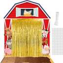 VitalCozy 7pcs Farm Animal Theme Party Decorations Farm Barn Party Porch Banners Yellow Rug Gold Foil Fringe Backdrop Curtains for Animal Birthday Barnyard Awning Photo Background Door Entryway Decor