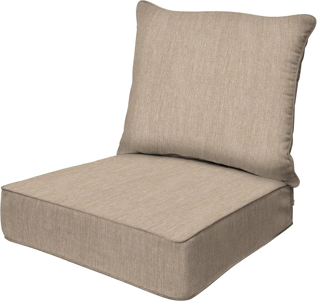 Honeycomb Outdoor Deep Seat, 24" W x 23" D, Textured Solid Birch Tan Outdoor Chair Cushion