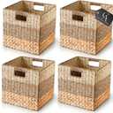 CHI AN HOME 13x13x13 Storage Cube Bins Wicker Storage Basket for Cube Shelf, Natural Foldable Square Baskets for Storage, Large Woven Cube Storage Bin with Handle, Baskets for Pantry, Bedroom Set of 4