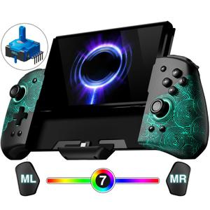 FUNLAB Switch Handheld Controller for Nintendo Joycon Replacement, Hall Effect Luminous Switch Joypad Controller Customizable, Ergonomic Switch One-Piece Joypad Controllers Replacement - 7 LED Colors (Black-Ripple Pattern)