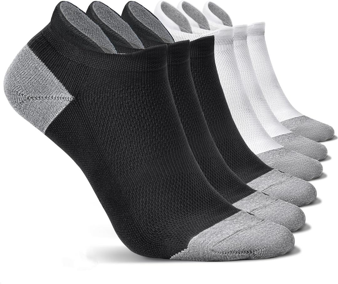 6 Pairs Cushioned No Show Tab Socks - Compression Low Cut Ankle Socks, Anti-Blister & Wicking for Athletic Running (Black)