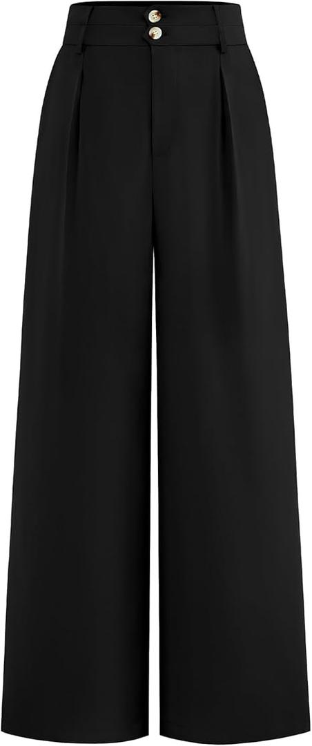 BTFBM Women Wide Leg Dress Pants 2026 High Waisted Button Pleated Business Casual Trousers Office Work Palazzo Pants, Size M, Black