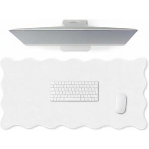 Hahafelt Scalloped Desk Mat Large Scalloped Piping Cute Desk Mat Aesthetic Preppy Table Pad Large Nonslip Pad with Edge Stitching Waterproof Gaming(White,31.5 x 15.8 Inches)