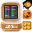 400 Pcs Air Fryer Paper Liners, 8" Square Air Fryer Liners Disposable, Heavy-Duty Parchment Paper for 5-8 qt Airfryer Basket, Non-Stick & Non-Leak Airfryer Liners for Deep Fryer Parts & Accessories