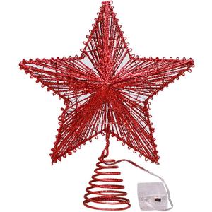 Christmas Tree Topper, Christmas Tree LED Lighted Star Ornament Decoration Party Home Decor Supplies (Red)