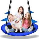 PACEARTH 40 Inch Saucer Tree Swing Flying 900lb Weight Capacity 2 Added Hanging Straps Adjustable Multi-Strand Ropes Colorful Safe and Durable Swing Seat for Children Adults - Blue