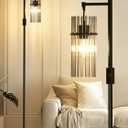 Industrial Floor Lamps for Living Room, Dimmable Floor Lamp Modern Standing Lamps with Glass Lampshade, Rotary Switch, LED Bulbs, Tall Lamps for Bedroom, Office (1 Lampshade(66inch))