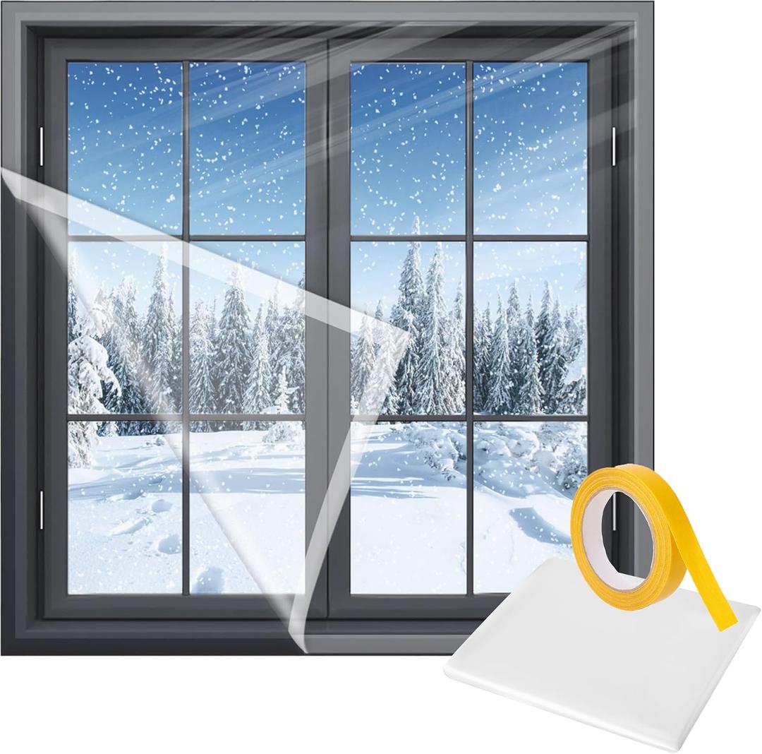 U0U Window Insulation Kit,47in x 63in Indoor Plastic Window Insulation Kit with Double Sided Tape,Window Plastic Transparent Film for Winter Keep Cold Out (1pcs 47*63in)