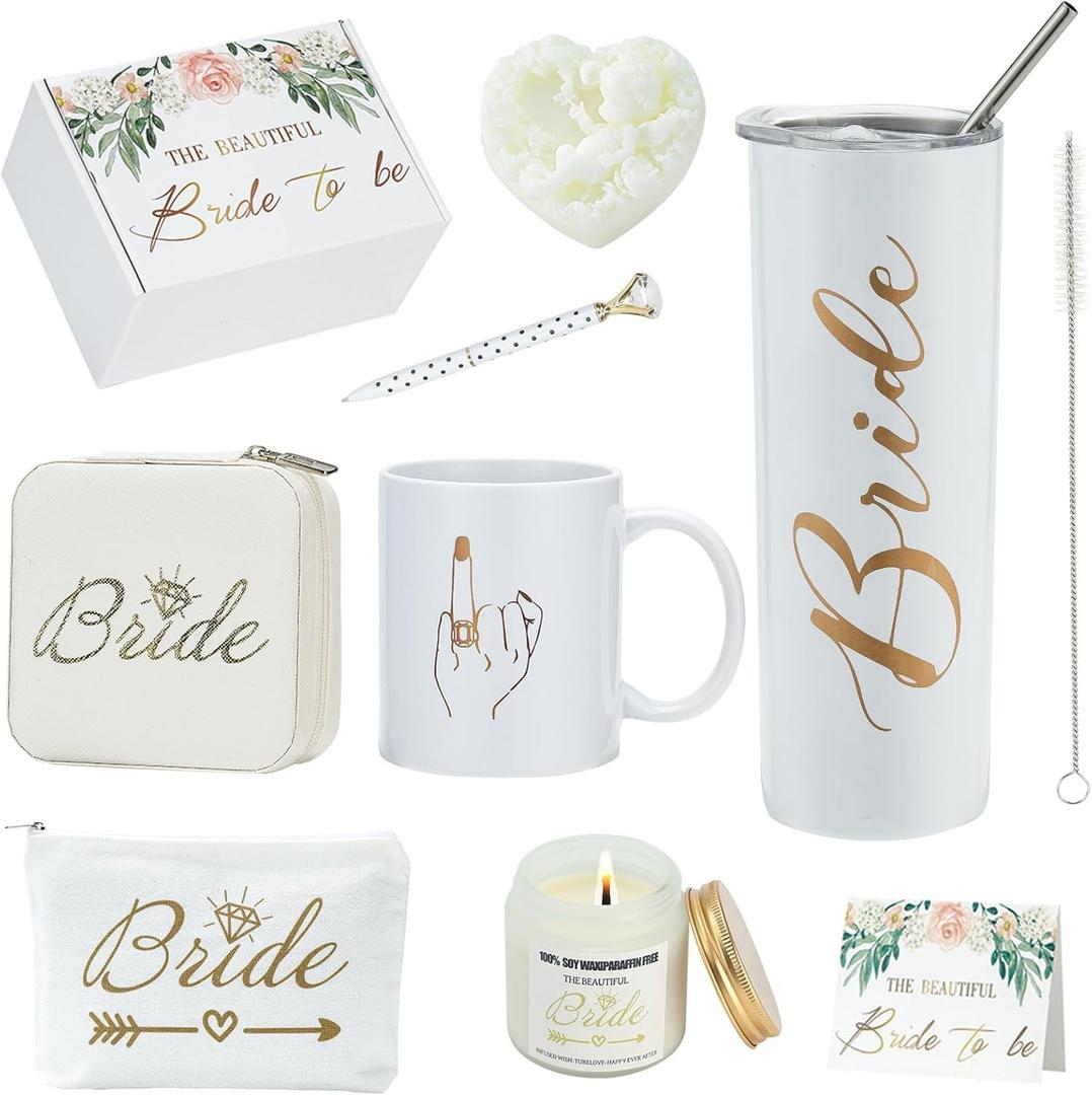 Bridal Shower Gift Box for Bride to Be - Best Wedding Gift Set with 16oz Stainless Steel Tumbler,Soy Candle, Socks & cup - Engagement & Bachelorette Party for bride to be box (xinniang5678)