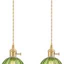 Mini Pendant Lights Kitchen Island 2 Pack, Small Adjustable Pendant Light Fixture with Green Tulip Glass Lampshade, Vintage Gold Pendant Lighting, Pendant Light for Bedroom Dining Room Hallway