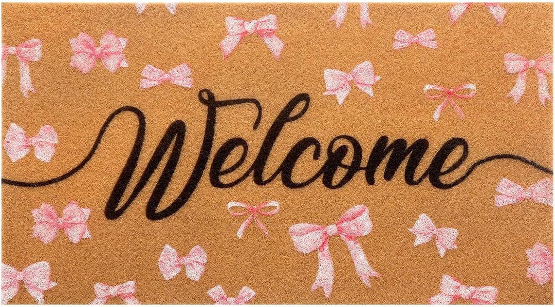 Tinideya Black Welcome Coir Doormat Outdoor Cute Welcome Floor Mats Non-Slip Entrance Door Rugs for Front Door Porch Party Outdoor Entryway Decor, 17 x 30 Inch