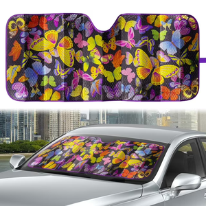 Auto Drive 1 Count Purple Butterfly Universal Fit Windshield Accordion Sunshade, Product Size 63'' x 28.5''