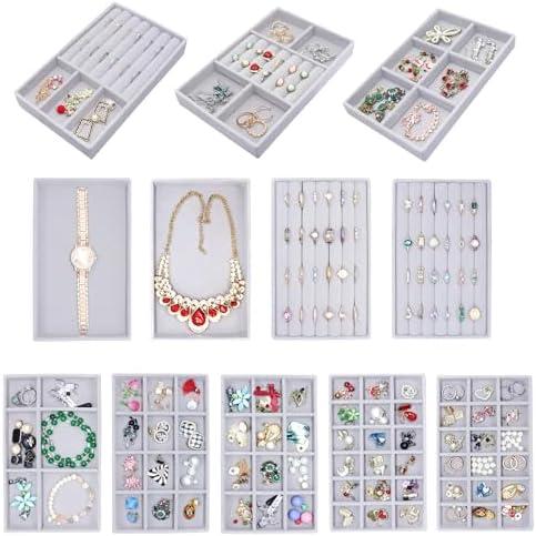 7Color Sky 12Set Jewelry Tray Velvet Jewelry Drawer Organizer Necklace Bracelet Display Tray for Earring, Ring, Brooch, Watch