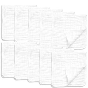 Health 9 Pack Muslin Burp Cloths Large 100% Cotton, Hand Wash Cloth 6 Layers Extra Absorbent and Soft White