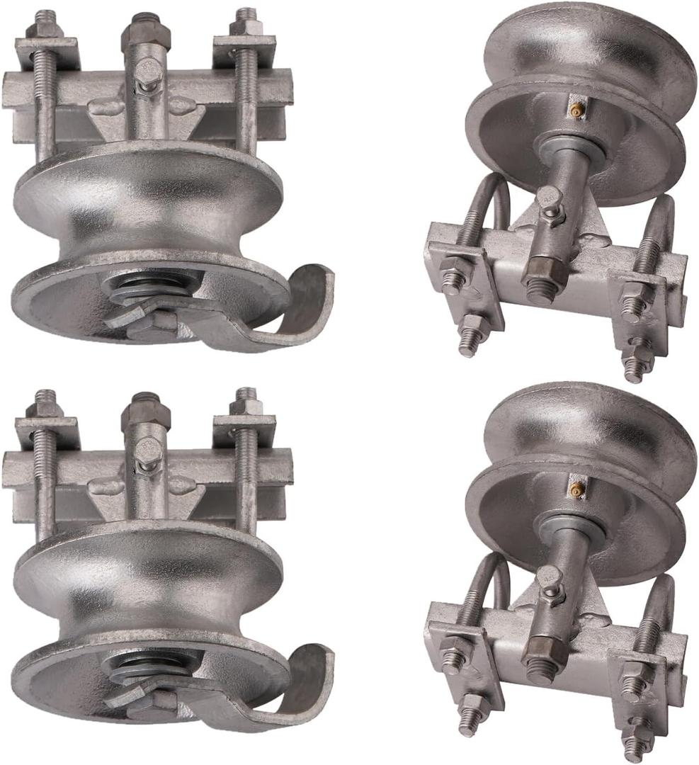 5" Pipe Track Wheel Galvanized, 1 7/8" Round Post, 1 7/8" or 1 5/8" for Chain Link Fence Gate Frame, Chain Link Rolling Gate Track Sliding Gate Rollers,Double U - Pack of 4