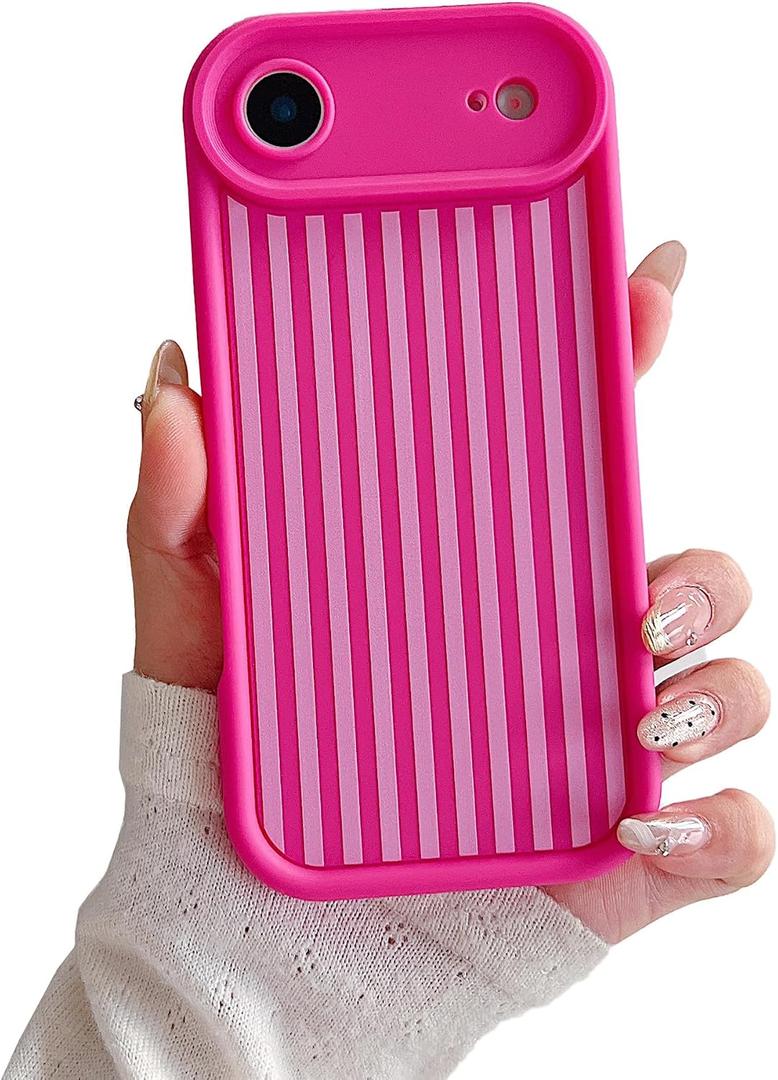 Compatible for iPhone 17 Air Case Aesthetic Cute Fashion Striped Design for Women Girl, Soft TPU Shockproof and Protective for iPhone 17 Air-Hot Pink