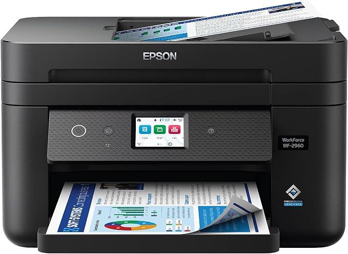 Epson Workforce WF-2960 Wireless All-in-One Printer with Scan, Copy, Fax, Auto Document Feeder, Automatic 2-Sided Printing, 2.4" Touchscreen Display, 150-Sheet Paper Tray and Ethernet,Black