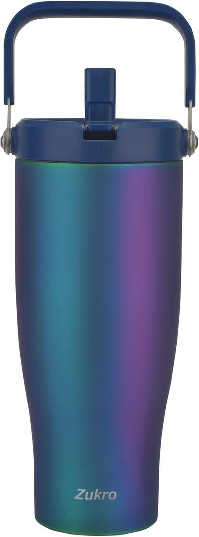 Zukro 40 OZ Tumbler With Flip Straw, Triple-Wall Easy-carry Insulated Water Bottles With Top Handle Fit in Cupholder, Leakproof Stainless Steel Water Jug For Gym, Outdoors, Cold Drinks, Aurora