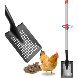 Heavy Duty Chicken Poop Scooper, Adjustable Metal Sifting Shovel (31.5-43.5in) for Coop/Stall/Stable, Chicken Coop Accessories