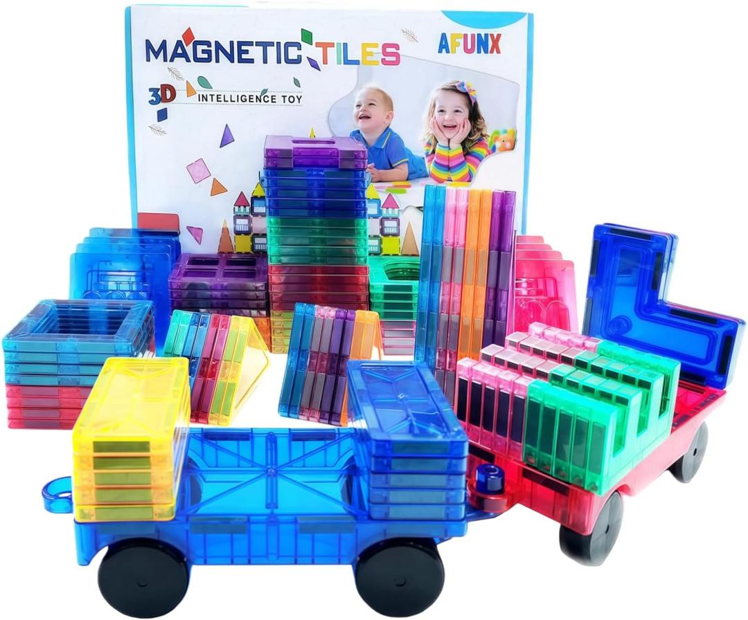 Magnetic Tiles,102PCS Magnetic Building Blocks 3D Clear Construction Playboards, Inspiration, Creativity Beyond Imagination, Educational Magnet Toy Set for Kids with 2 Cars