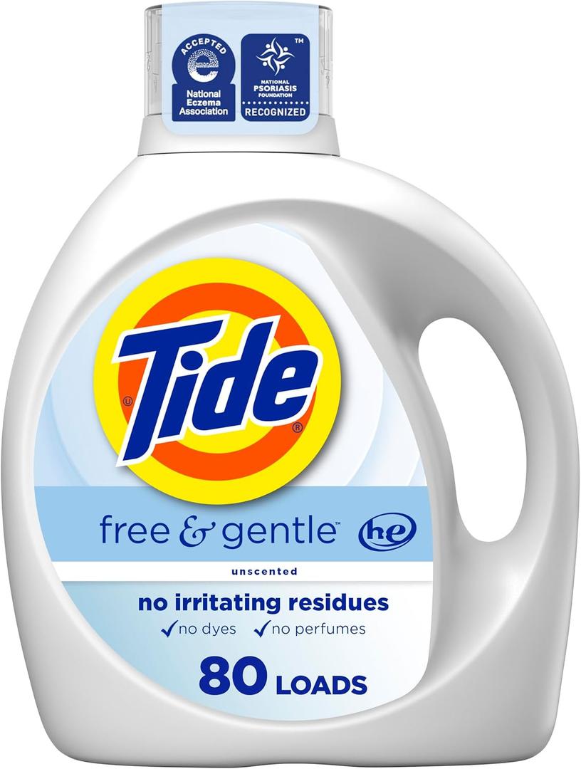 Tide Free & Gentle Liquid Laundry Detergent, 80 Loads, 105 fl oz, Tide Laundry Detergent, Clean Laundry Detergent