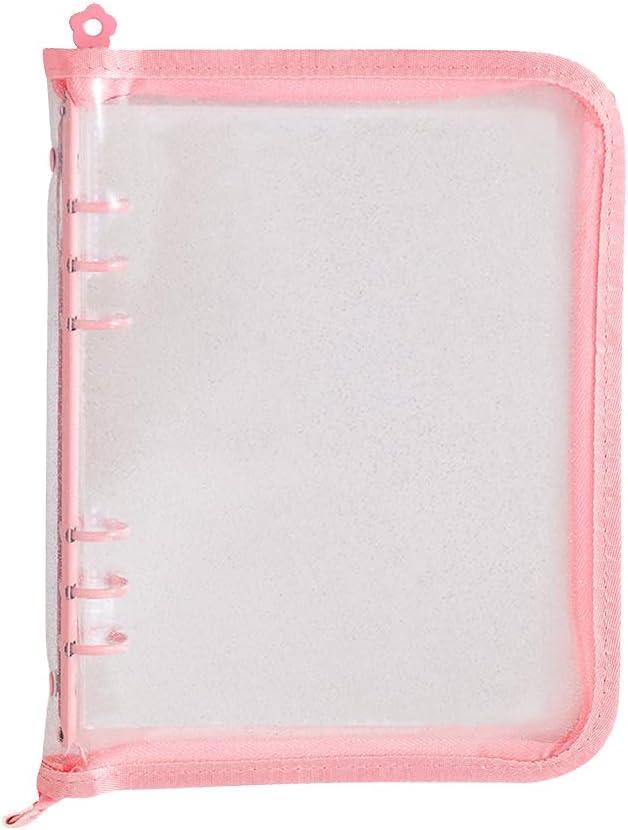 A5 6 Ring Binder Cover Notebook Shell Protector Planner Loose Leaf Covers Refillable Pages Notebook Cover with Zipper for Cash Budget Pink
