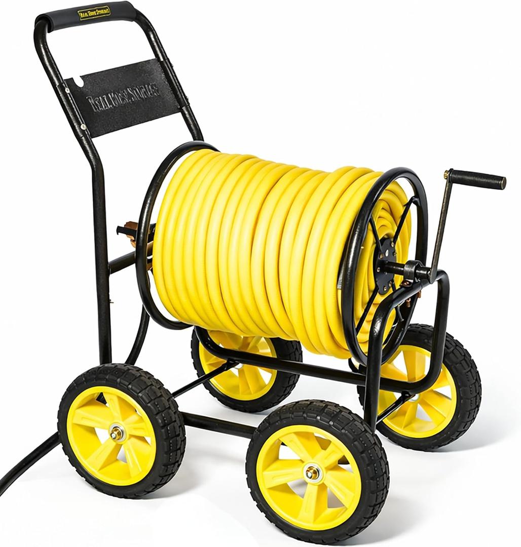 Garden Hose Reel Cart, Heavy Duty Hose Reel with Wheels, Outdoor Water Hose Reel for Backyard, Garden, or Lawn, Metal Hose Carts (250ft Hose Capacity)
