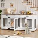 GarveeLife 71 in Dog Crate Furniture for 2 Rooms, Wooden Double Crate Large Breed with Door, Dog Kennel Indoor, TV Stand End Table with Divider for Large Medium Dogs,White/Brown