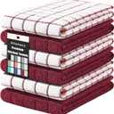 Homaxy Premium Cotton Kitchen Towels 16"x 28", Large Natural Ring Spun 390 GSM Dish Towels, Super Absorbent Terry Kitchen Hand Towels, Soft Tea Towel with Hanging Loop, Red Check Design,6 Pack